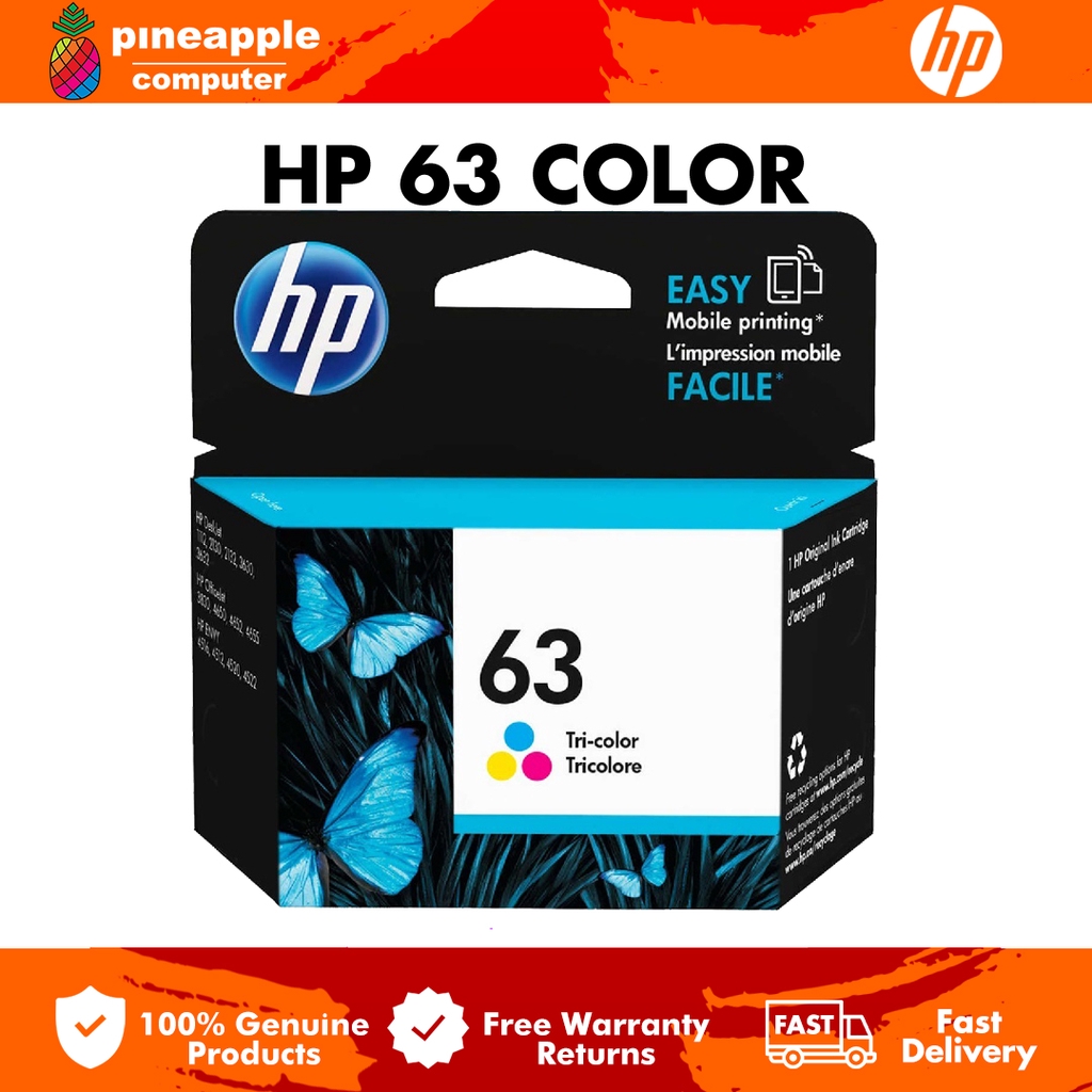 HP 63 Tri-color Ink Cartridge F6U63AN – Genuine HP, Exp 2023-2024, Open Box, For Deskjet 3634, ENVY 4520, Officejet 3830 Series
