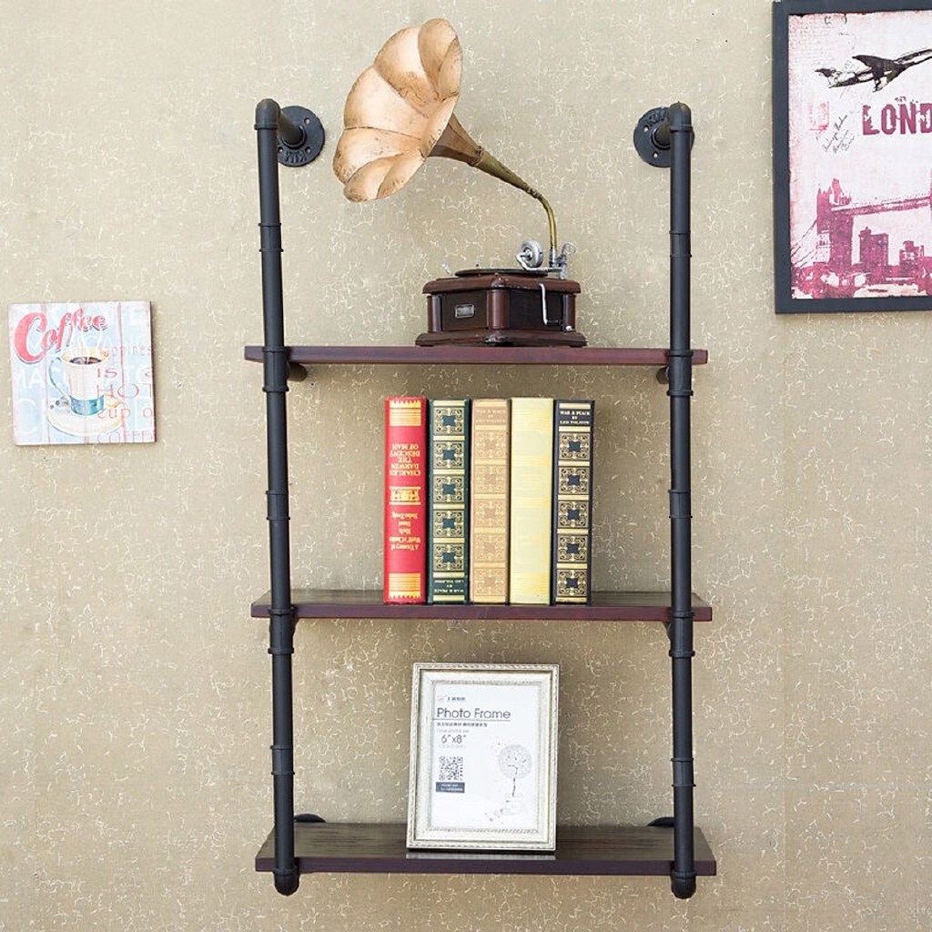 3 Layer Iron Pipe Shelf Industrial Retro Bookshelf Black Wall Ceiling Mounted Wallshelf Parts Bracket Diy