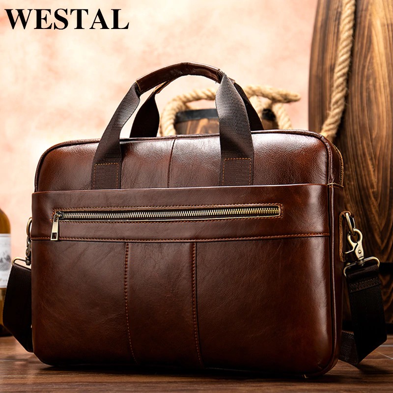 Westal Men S Briefcases Genuine Leather Messenger Bag Men Leather Laptop Briefcases Bags Office Bags For Men Computer Ba Shopee Malaysia