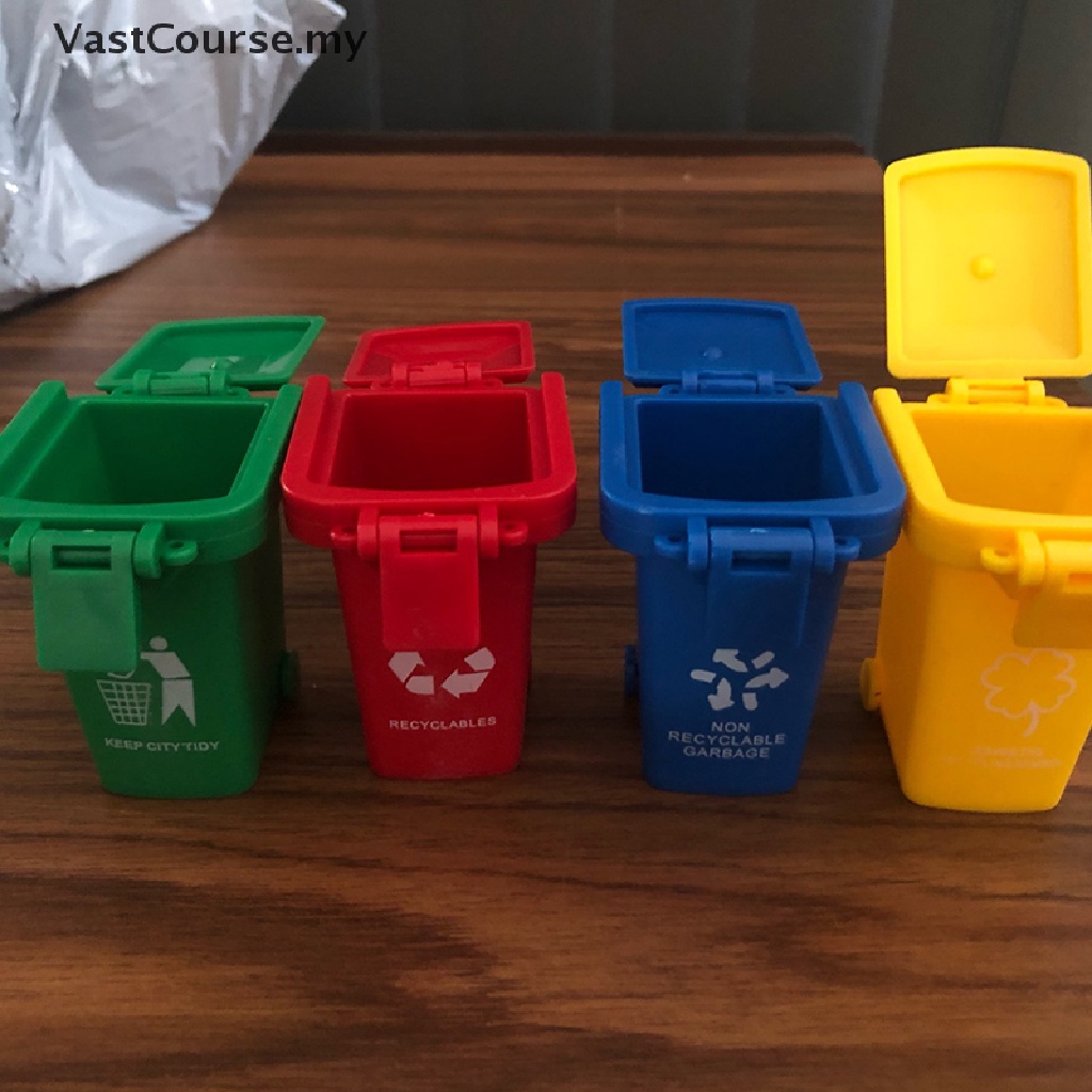 VastCourse 4 Pcs Mini Trash Can Toy Push Vehicles Garbage Cans Curbside Vehicle Garbage Bin