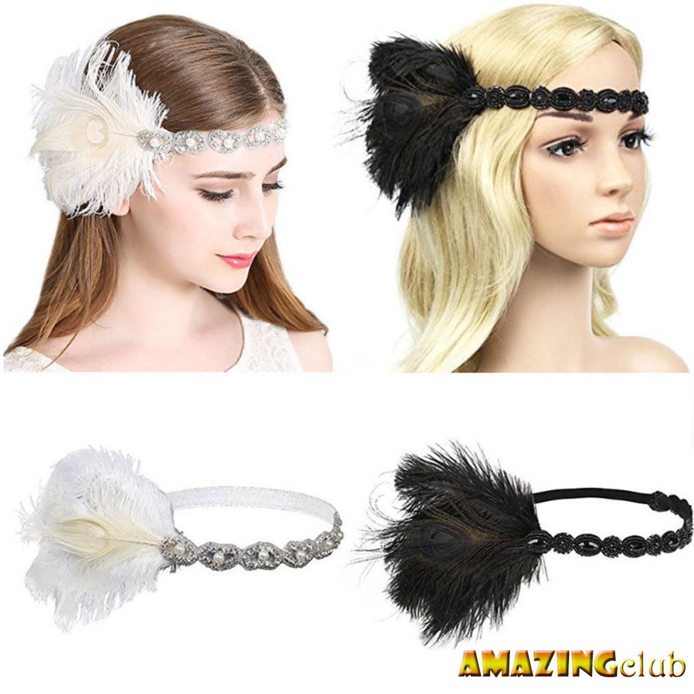 Bridal Flapper Peacock Headband Headpiece 1920s Great Gatsby