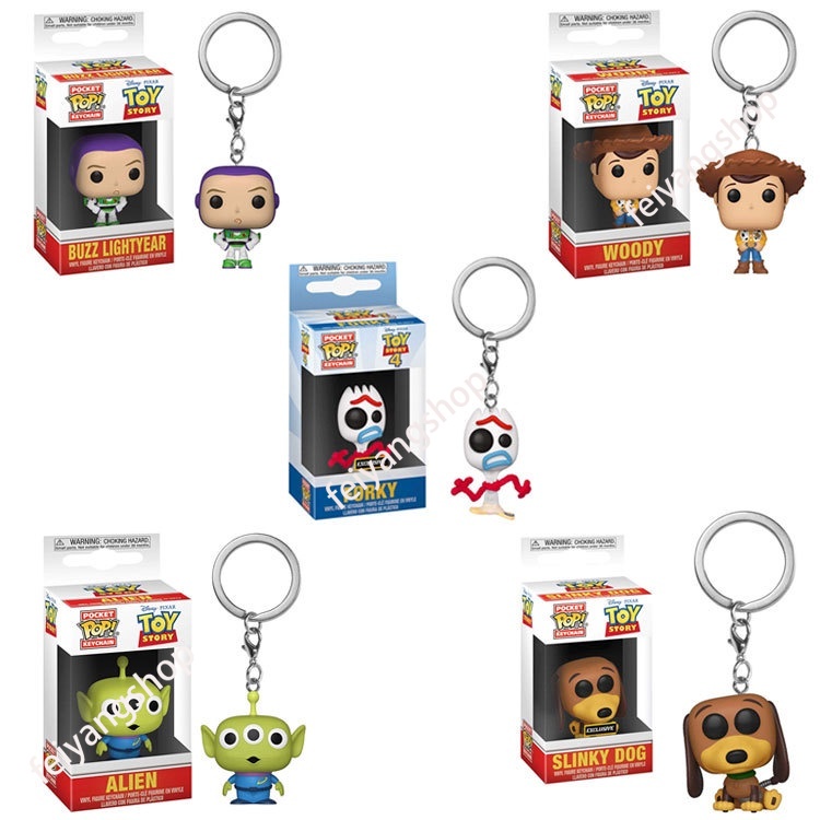 Funko Pop Keychain Toy Story Woody Buzz Lightyear Forky Alien Key Ring Pendator Model Doll