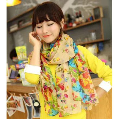 Floral Neck Scarf [ Orange | Red | Beige | Green | Blue | Yellow ][Best Seller]