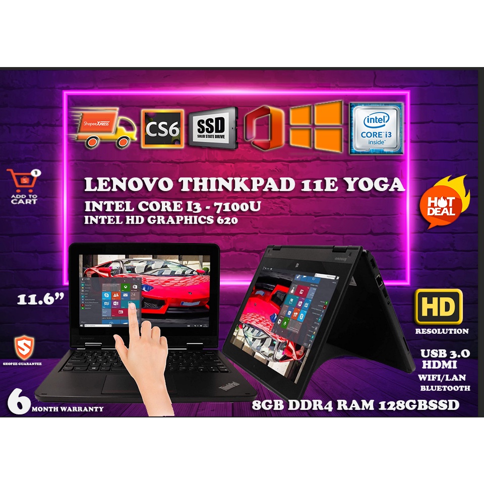 LENOVO THINKPAD YOGA 11E TOUCH SLIM DESIGN - CORE I3 7TH GEN / 8GB RAM/  128GB SSD / WINDOWS 10 PRO / 6 MONTH WARRANTY | Shopee Malaysia
