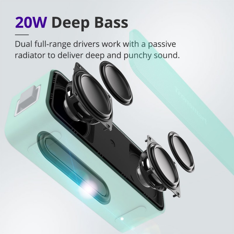 Tronsmart T2 Plus 20W Outdoor Waterproof Speakers Bluetooth 5.0 IPX7 24Hour Playtime TWS, Built