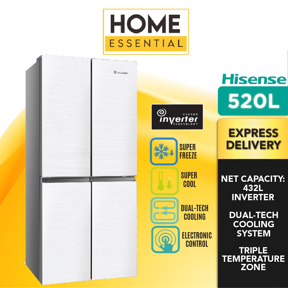 Hisense 520L Inverter 4 Door Refrigerator RQ568N4AWU Fridge Peti