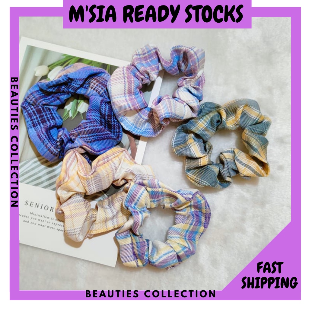 Ready Stocks Women Korean Hair Scrunchies Blue Color Hair Band Hair Accessories Elastic Hair Band 大肠发圈
