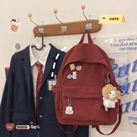 shopee: Lucky CC korean style no print series school bag Harajuku ulzzang student backpack ins style Women's backpack women beg sekolah (0:10: