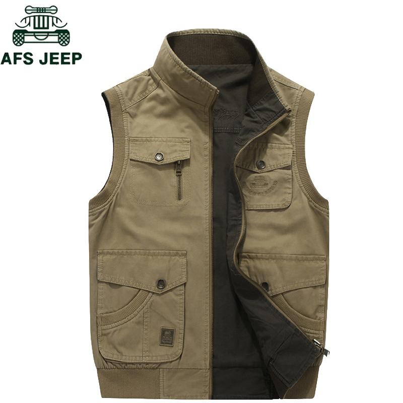 AFS JEEP Brand Plus Size M-8XL Men's Vest Casual Multi Pocket Vest Men ...