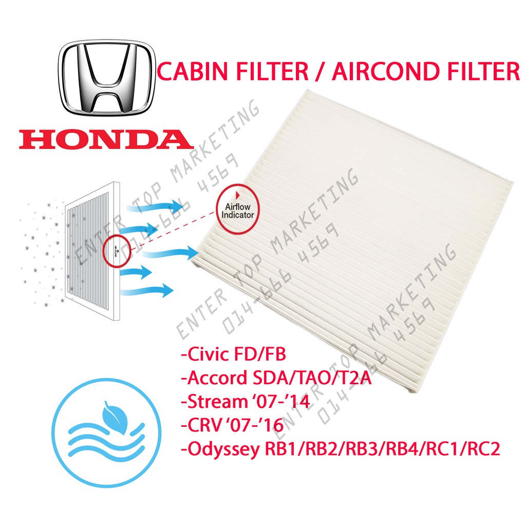 Cabin Air Filter Aircond Filter Honda Civic Fd Fb Hybrid Accord Sda Sna Tao T2a Stream Rn6 Crv Odyssey Rb123 Rb4 Rc1 Rc2 Shopee Malaysia