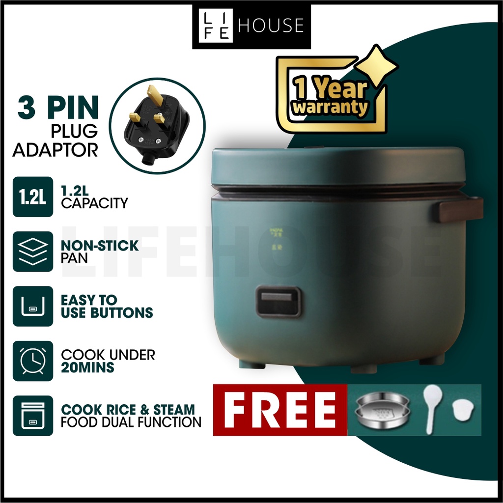 [3 Pin Plug] 1.2L Mini Rice Cooker Periuk Nasi Elektrik Kecil Cooking Pot Electric Rice Cooker Non Stick Multi Cooker电饭锅