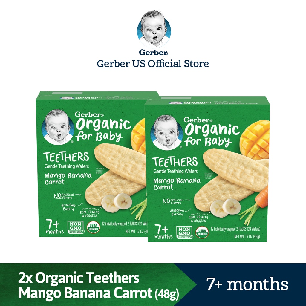 Gerber Organic Teethers Mango/Banana/Carrot 48g Twin Packs Shopee