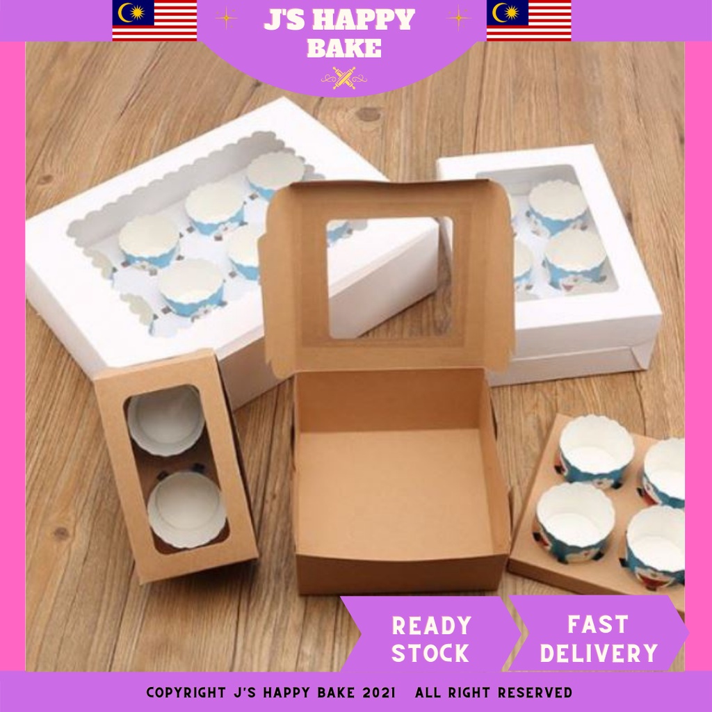 (Ready stock) Cup cake box 2 / 4 / 6 / 12 cavity cupcake box 2/4/6/12 Holes Cavity Cupcake Muffin Box eng tart box