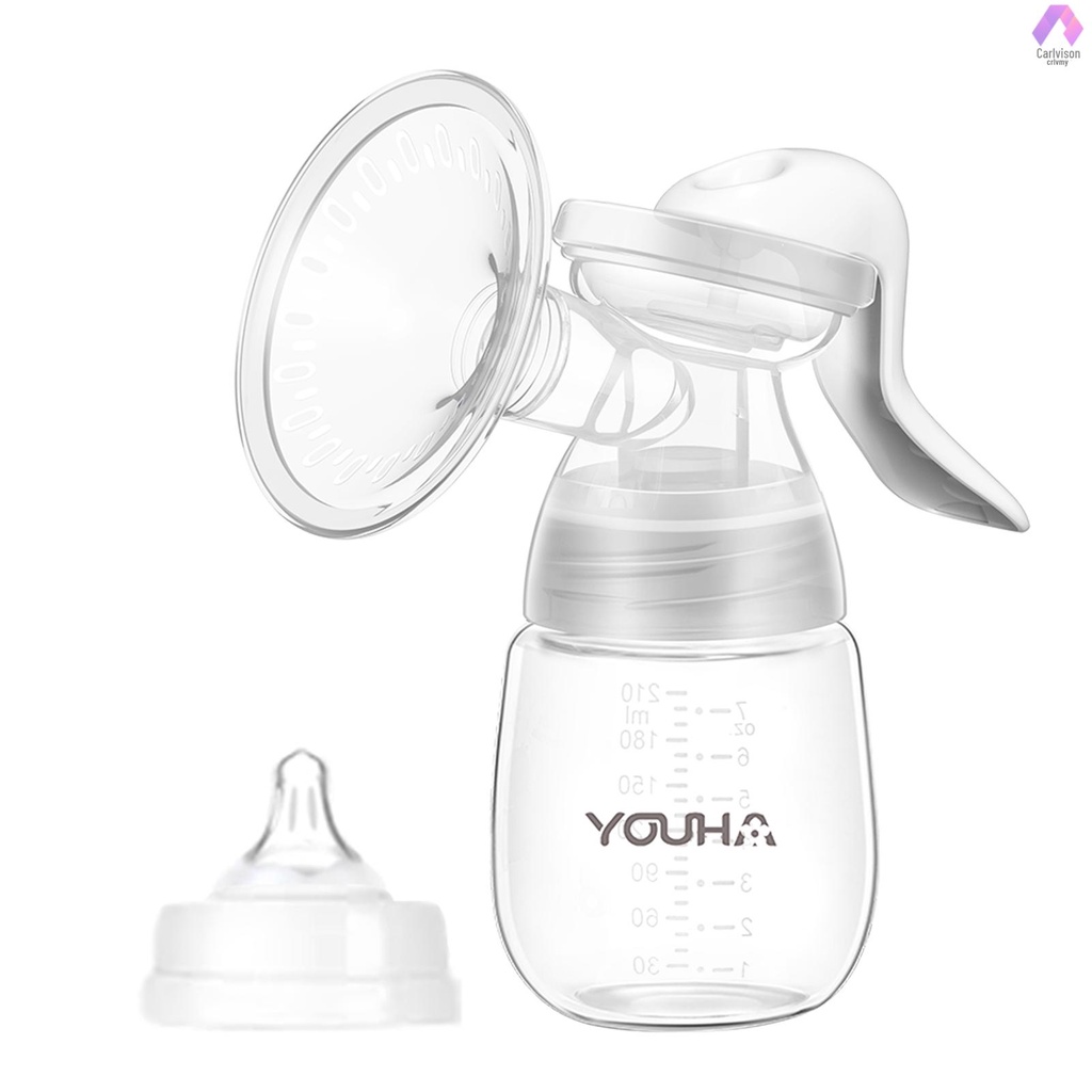 YOUHA Manual Breast Pump 7oz/ 210ml with Bottle Lid and Pacifier Wide