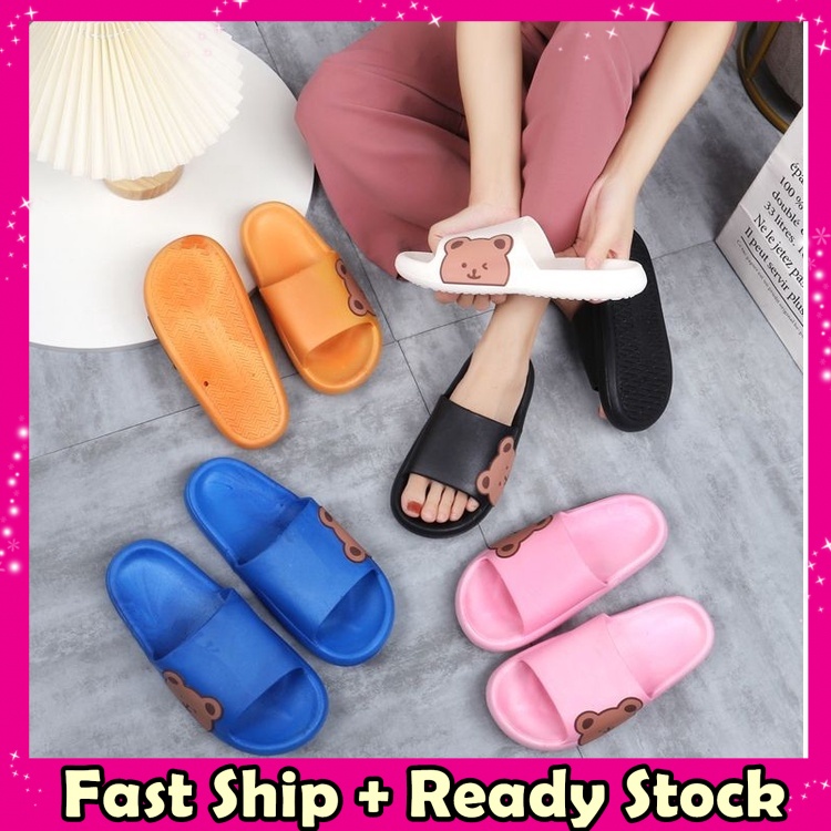 Cute Bear Bathroom Slipper Anti-slip Thick Slipper Couple Slipper ...