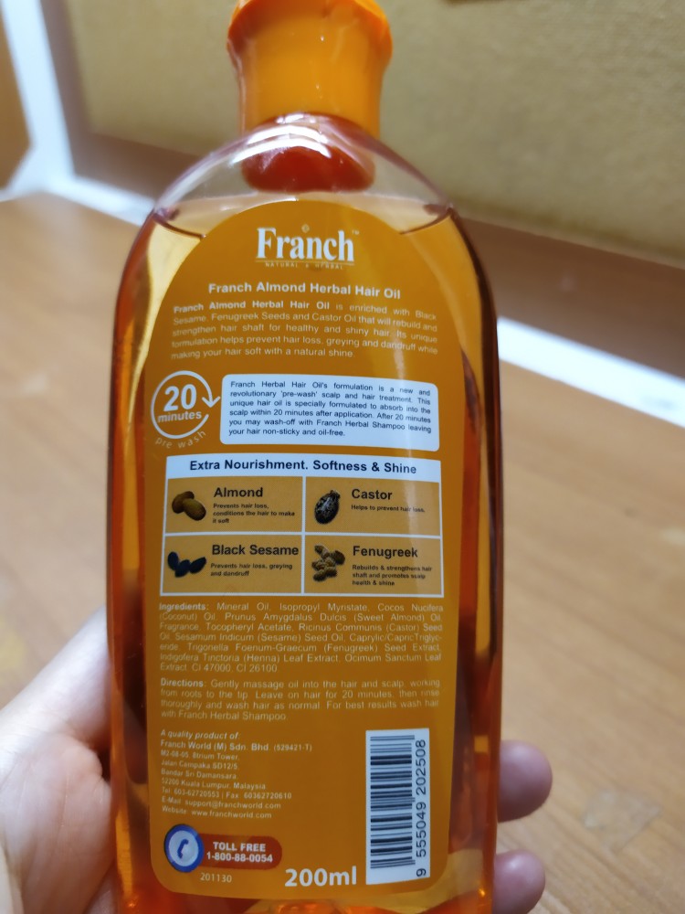 Franch Herbal Hair Oil - Almond Extra Nourishment. Softness & Shine |  Shopee Malaysia