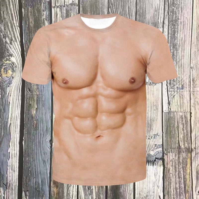 Funny Creative 3d Animal Monkey Printing T Shirt Cos Costume Spoof Clothes Fake Abs Muscle Man Printed Short Sleeve Shopee Malaysia - fake abs dark t shirt roblox