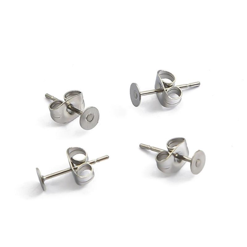 (Ready Stock) 95 pcs Rhodium Stainless Steel Earring Base Metal Stud Earrings Back Nuts Plug DIY Handmade Handicraft