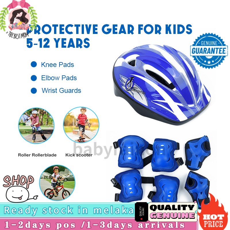 7 Pcs Kids Protective Gear Roller Skating Bike Helmet Knee Wrist Guard