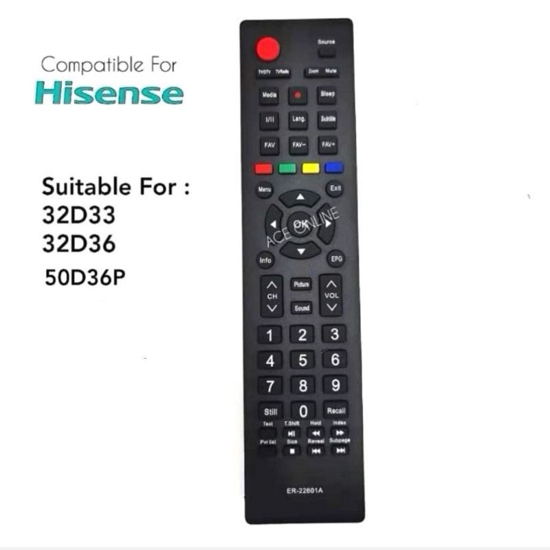 Hisense LCD / LED / TV Remote Control ER22601A Suitable for 32D33