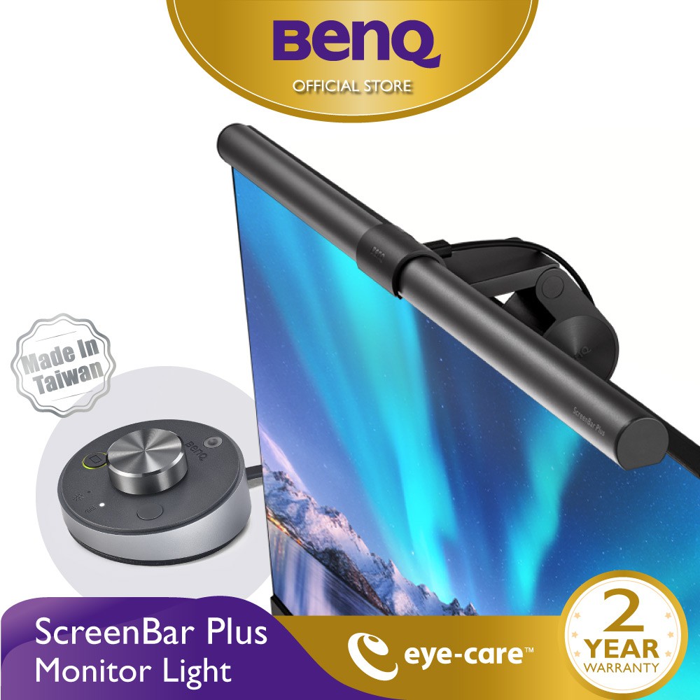 Benq Screenbar Plus Led Monitor Light With External Desktop Dial Made In Taiwan Auto Dimming 15 Brightness Levels Shopee Malaysia