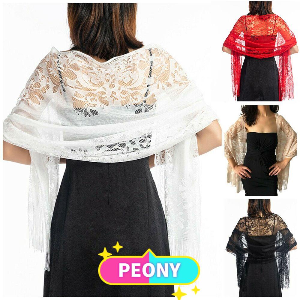 PEONY Hollow Shawl Lace Beautiful Wedding Wrap Central Chic Tulle Party Dinner Evening Cover Ups Elegant Soft Pashmina Scarf/Multicolor