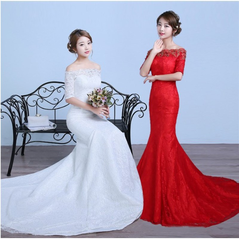 Red White Wedding Fishtail Tail Slim Slimming Fishtail Wedding