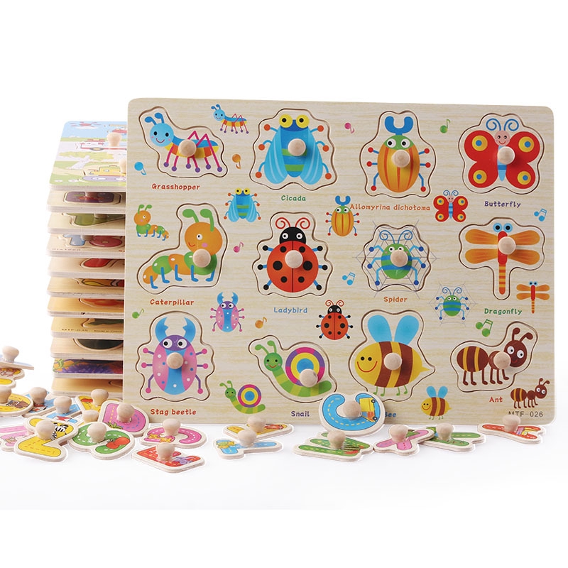Children Wooden Puzzle Animal Learning Hand Grabbing Board Kids