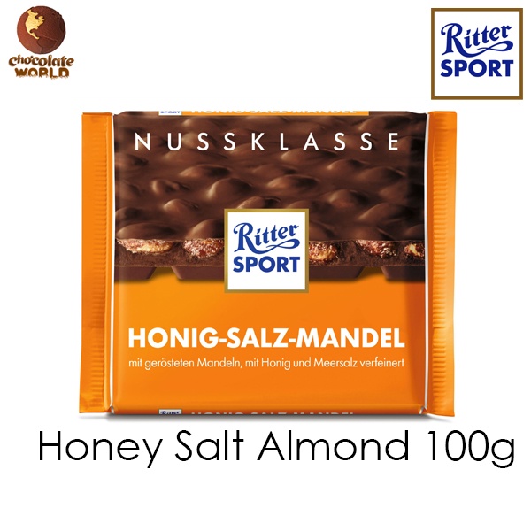 Ritter Sport Honey Salted Almond Chocolate – 100g Square Bars (Pack Of 5)