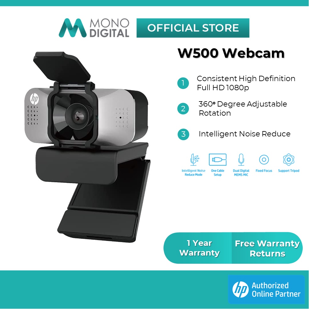HP w500 Webcam Full HD 1080p/30fps Video Calling/PC/Mac/Laptop/MB/Tablet 360 Degree Intelligent Noise Reducer