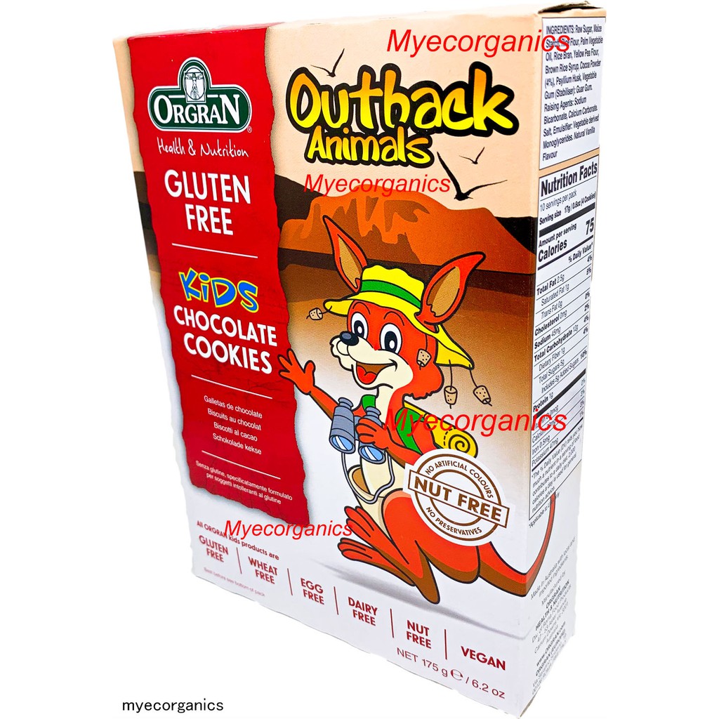 Orgran GLUTEN FREE Outback Animals Chocolate KIDS Cookies 175G, EXP 5/