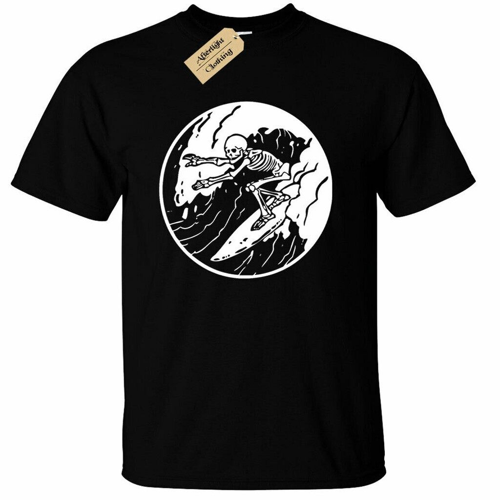 Surfing Skeleton T-Shirt mens surfer skull board beach wave holiday