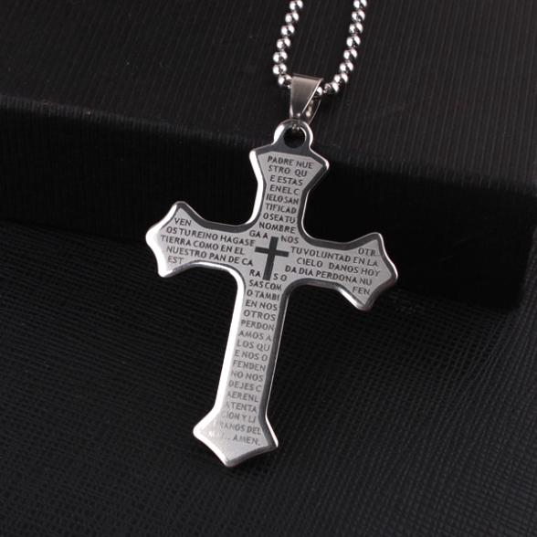 Silver Big Holy Bible Cross pendant necklaces bead chain for men 316L Stainless Steel necklace