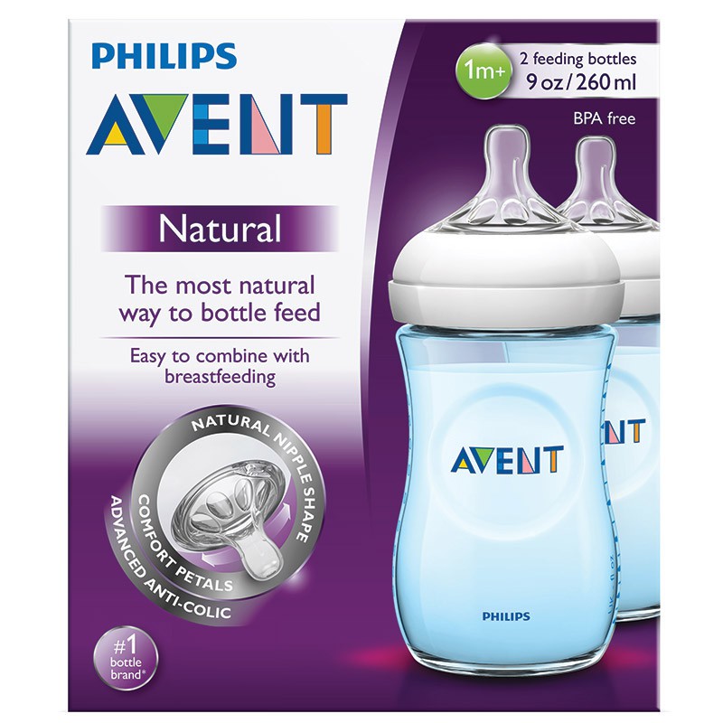 PHILIPS AVENT Natural Baby Bottle Blue (9oz/260ml) Twin Pack Shopee