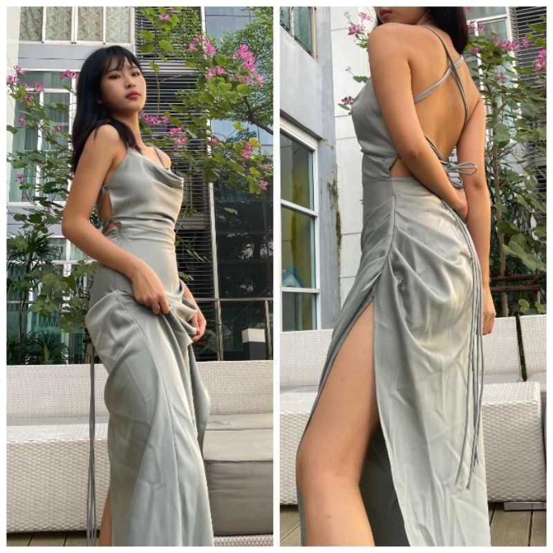Ey_shop688​ ​ 311 Strap Dress Etali Satin Single Crossed Behind