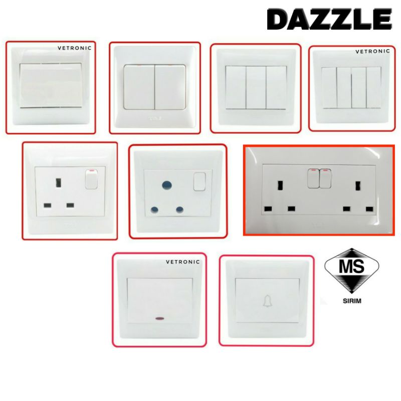 T&J Switches Dazzle 13A 15A Switched Socket Outlet 1 2 3 4 Gang 1Way ...