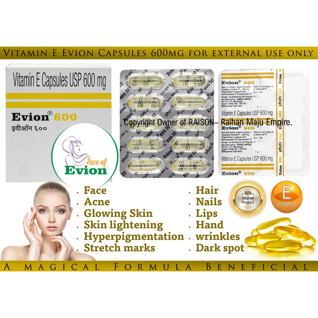 Evion (BUY 1 FRRE 1) Vitamin E 600mg - 10 Capsule A magical Formula  Beneficial for Skin & Hair | Shopee Malaysia