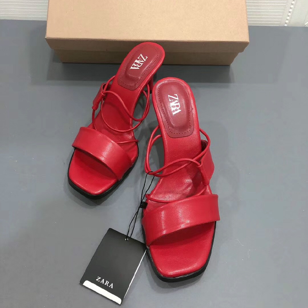  Zara  Women s Red High heeled Sandals  Slippers Shopee  