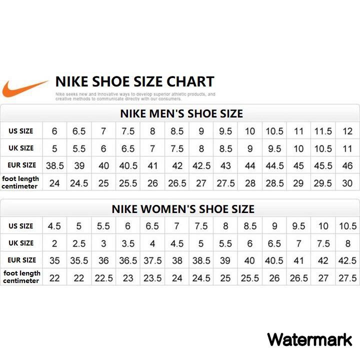 nike zoom size chart