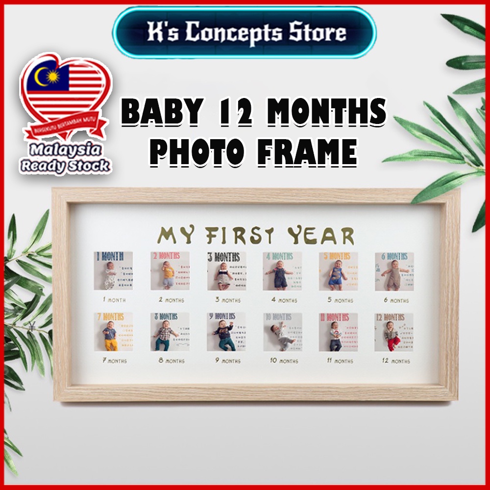 【Ready Stock】My First Year Photo Frame Baby 12 Months Photo Frame Newborn Wooden Baby Growth Memorial Photo Frame