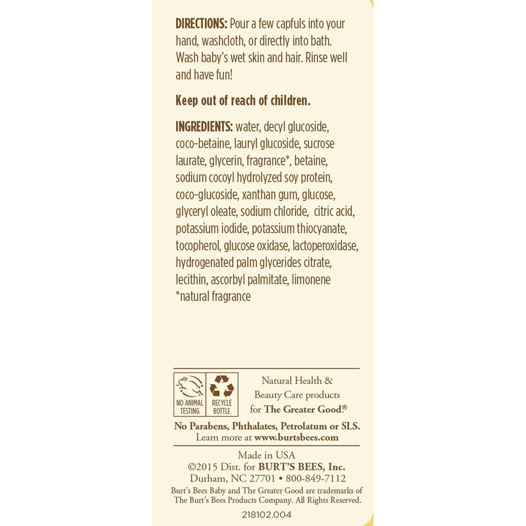 burt's bees baby shampoo and wash ingredients