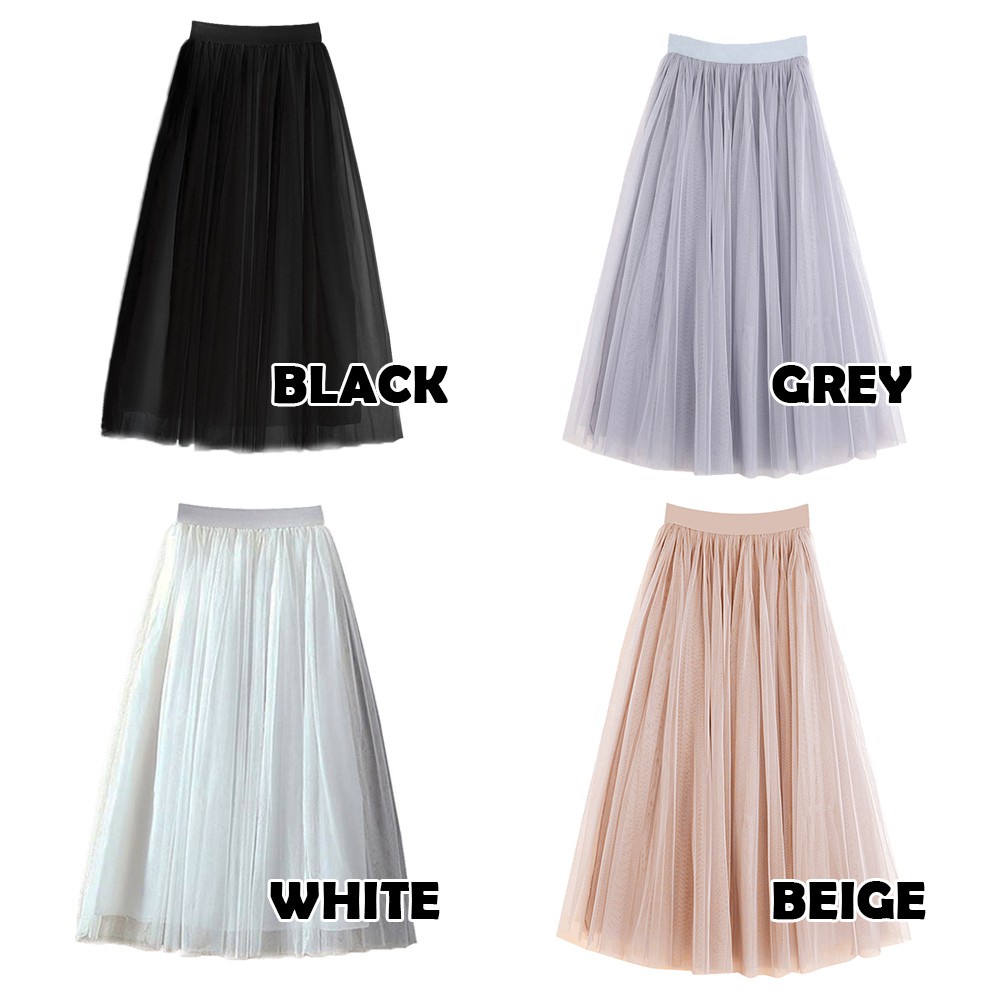 ﹍☜McJoden - PRINCESS (3Layers) Tutu Tulle Skirts Elastic High Waist Long Skirt Women's Tutu Maxi Pleated Skirt