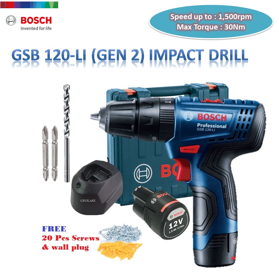 Bosch 12v Gsb 120 Li Gen 2 Cordless Impact Drill With 2 Li Ion