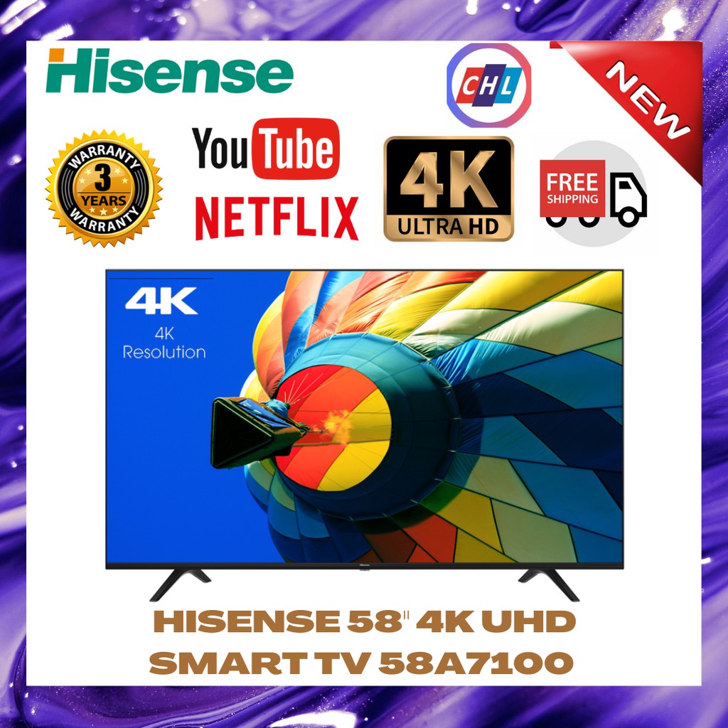 HISENSE 58" 4K UHD SMART TV 58A7100 (Send By Lorry) HISENSE WARRANTY