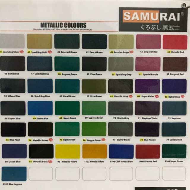 Samurai paint catalog