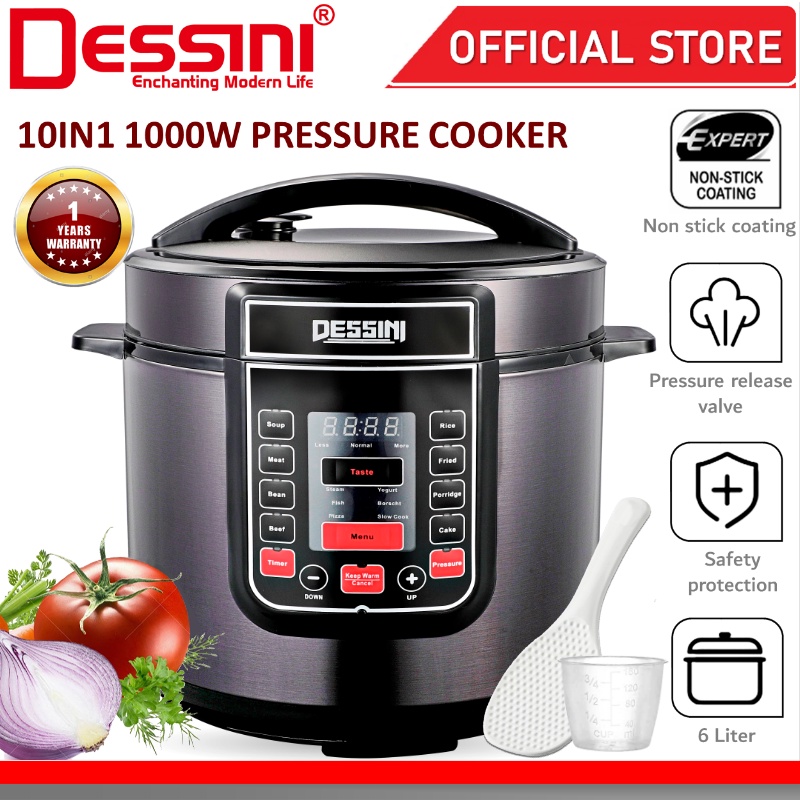 DESSINI ITALY 10IN1 Electric Digital Pressure Cooker Non-stick Stainless Steel Inner Pot Rice Cooker Steamer (6L)