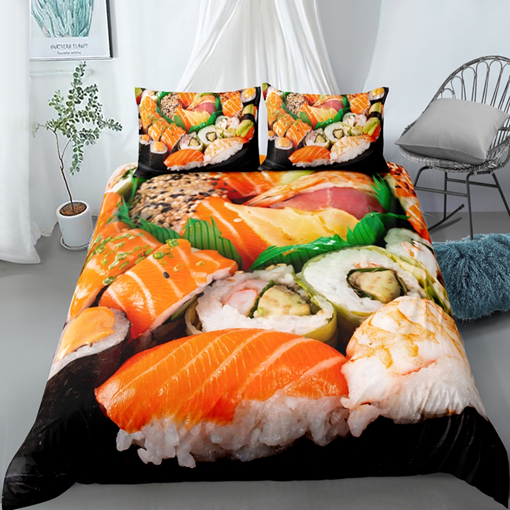 3D Delicious Food Bedding Set Seafood Sushi Salmon Printed ...