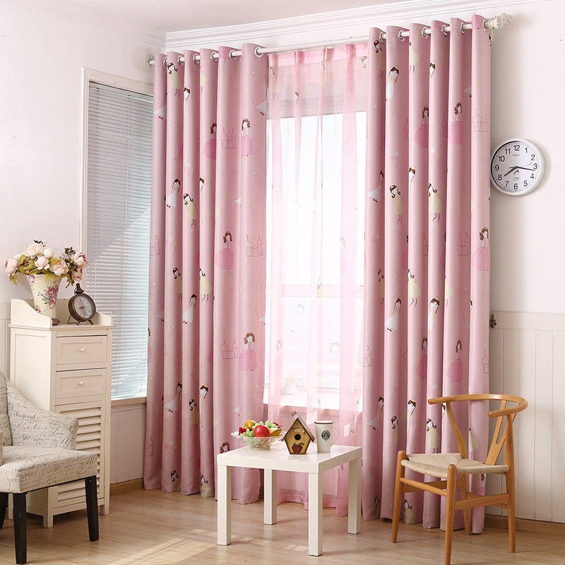 Pink Blackout Curtains Children Bedroom Living Room Princess Tulle Cloth Curtain