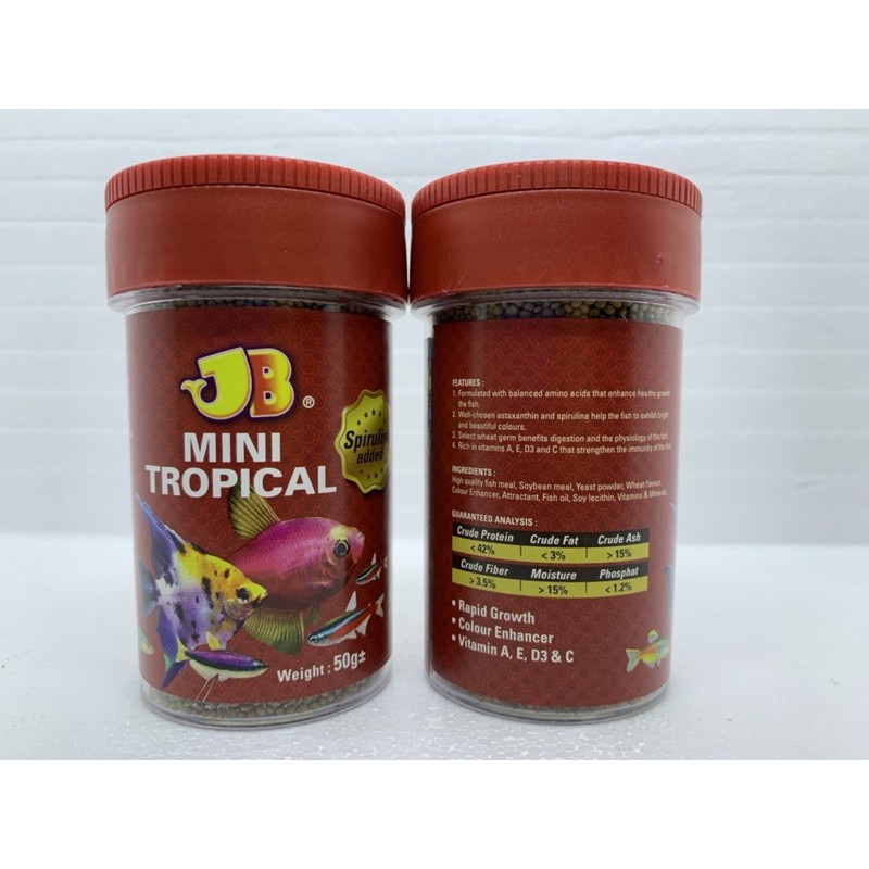 Jb Mini Tropical Spirulina 50g Premium Floating Fish Food | Makanan Ikan