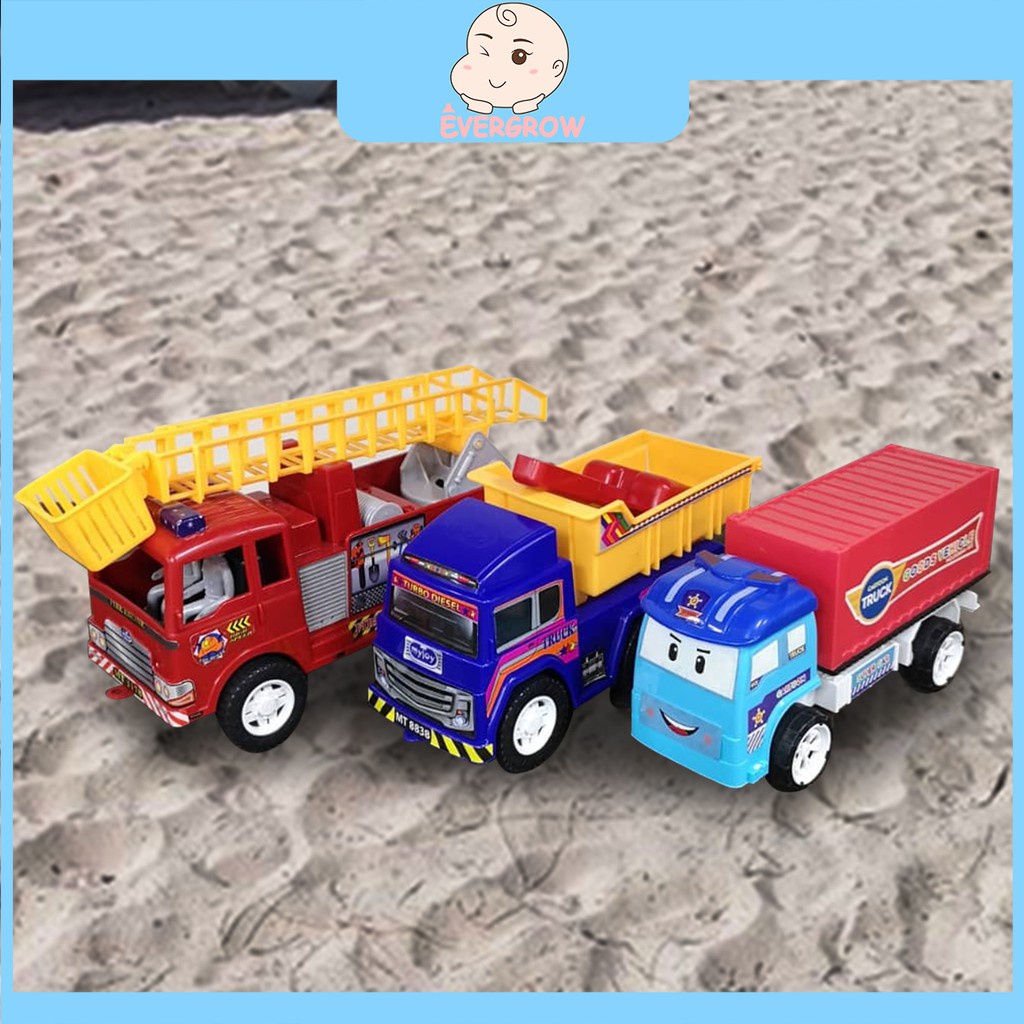 It’s Fire Truck Toys with Two Fireman Toy Firecar，Construction Vehicles , Road Roller, Toys Truck Tractor Model